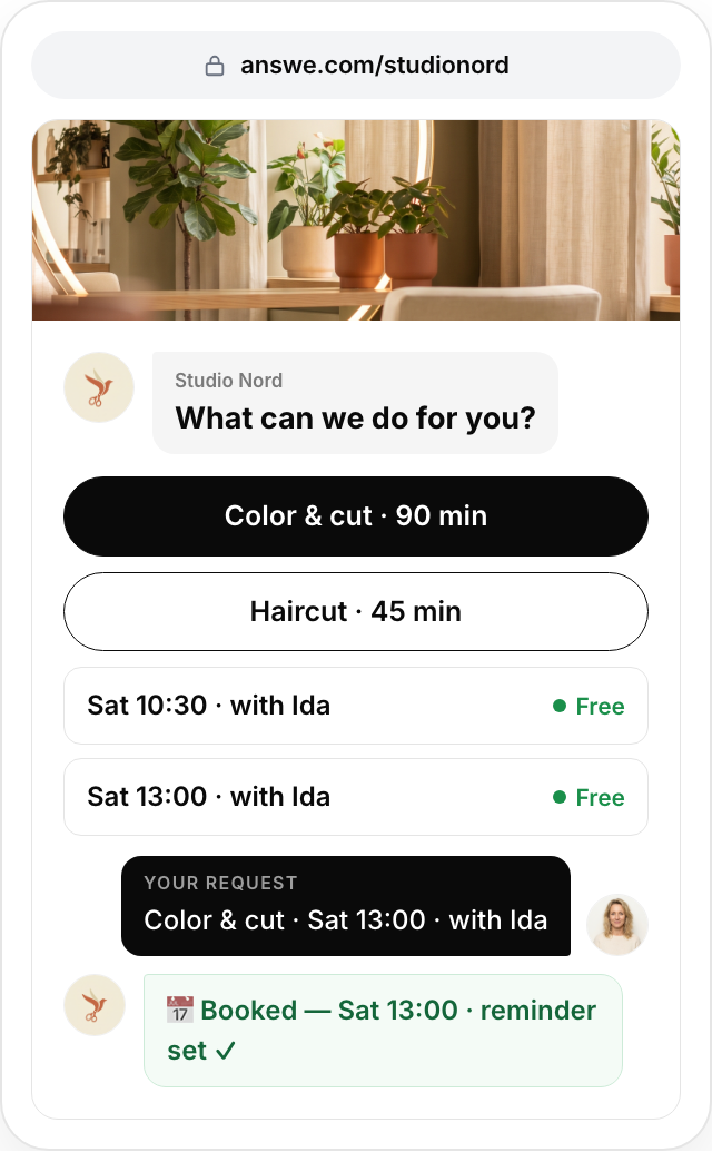 Book — A booking link customers can use anywhere