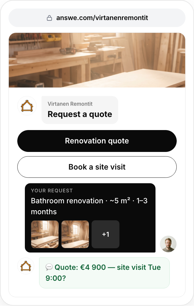 Get a quote — Descriptions and photos become quote-ready requests.